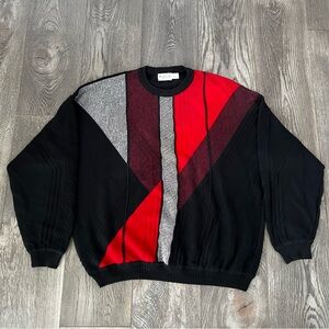ST. CROIX Vintage 80’s Men’s Geo Abstract Knit Grandpa Sweater Black Red Size XL